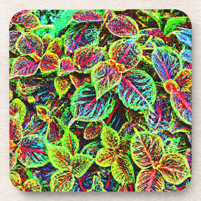 Vivid Elegance Leaves Pattern Beverage Coaster (Front)