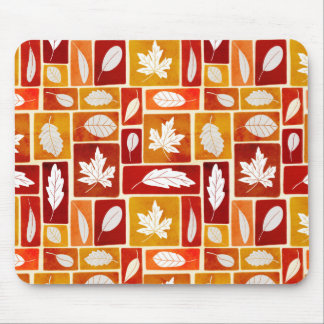 Vivid Fall Leaves Block Print mouse pad
