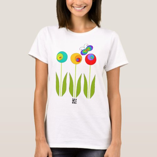 Vivid Fibonacci Flowers and Butterfly T_Shirt