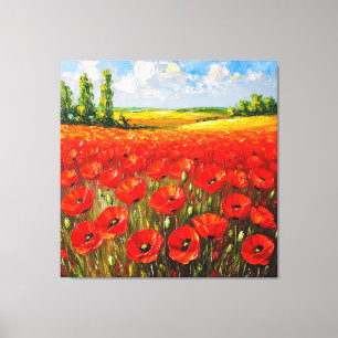 Vivid Field of Blooming Red Poppies Canvas Print