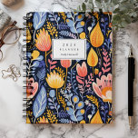 Vivid Floral Hand Painted Blue Monogram 2025 Planner<br><div class="desc">Personalize this whimsical planner with your name in dark blue italics framed by a white rectangle,  on a bold,  colorful background of hand-painted floral and botanical elements in shades of blue,  yellow,  pink and orange.</div>