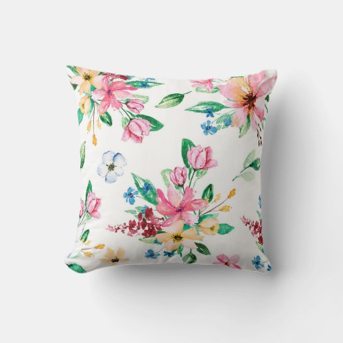 Vivid Floral Print Blush Vintage Trendy Throw Pillow