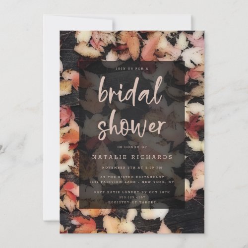 Vivid Foliage  Fall Leaves  Wood Bridal Shower Invitation