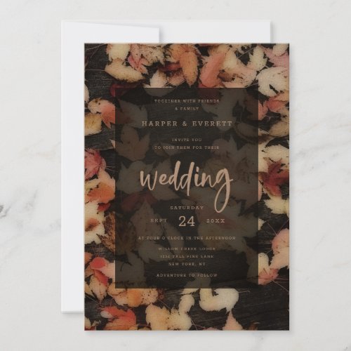 Vivid Foliage  Fall Leaves  Wood Wedding Kraft Invitation