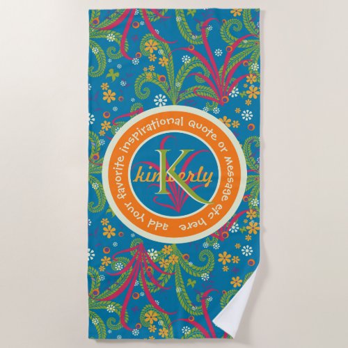 Vivid Foliage Summer Greenery Botanical Monogram Beach Towel