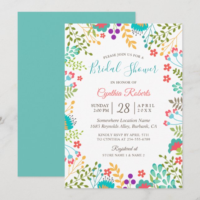 Vivid Fresh Spring Floral Cute Bridal Shower Invitation (Front/Back)