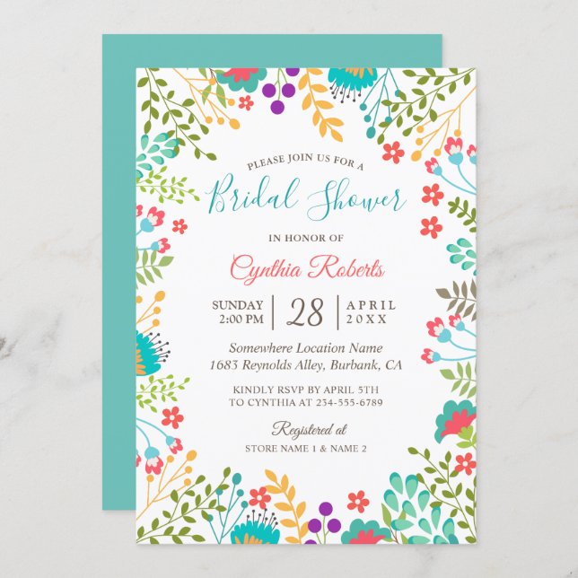Vivid Fresh Spring Floral Cute Bridal Shower Invitation (Front/Back)