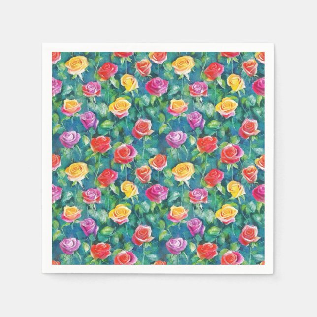 Vivid garden bloom, colorful rose pattern napkins (Front)