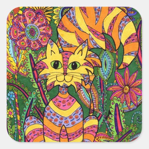 Vivid Garden Cat 2 Square Sticker