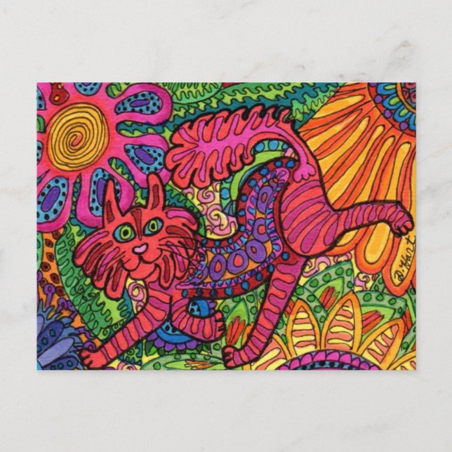 Vivid Garden Cat Postcard (Front)