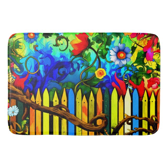 Vivid Garden Fence Scene Bath Mat (Front)