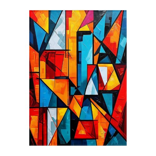 Vivid Geometric Abstract _ Dynamic Cubist Wall Art