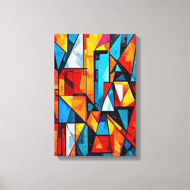 Vivid Geometric Abstract - Dynamic Cubist Wall Art (Front)