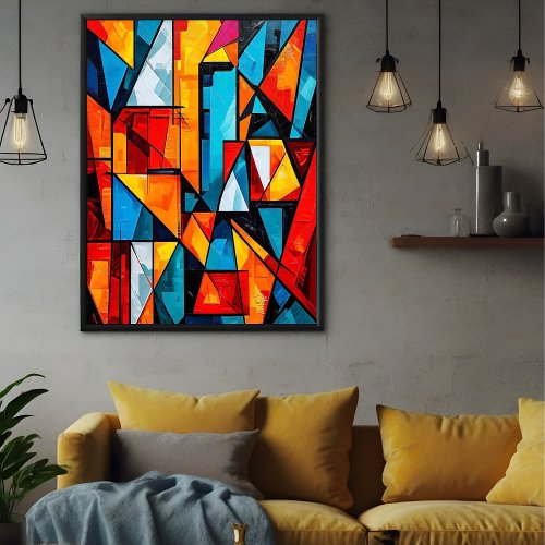 Vivid Geometric Abstract _ Dynamic Cubist Wall Art