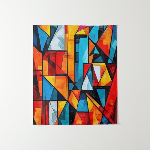 Vivid Geometric Abstract _ Dynamic Cubist Wall Art Tapestry