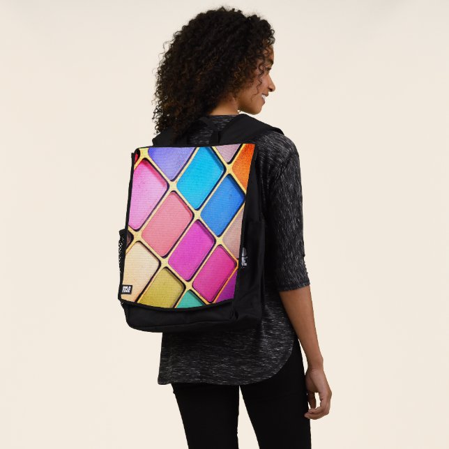 Vivid Geometric Color Pattern Backpack (Worn)
