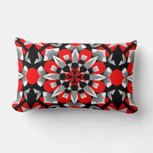 Vivid Geometric Mandala Design with Red, Black Lumbar Pillow