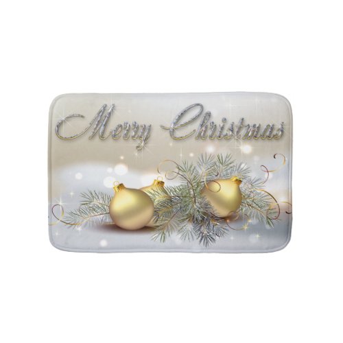 Vivid Gold  Silver Shimmer Christmas Ornaments Bathroom Mat