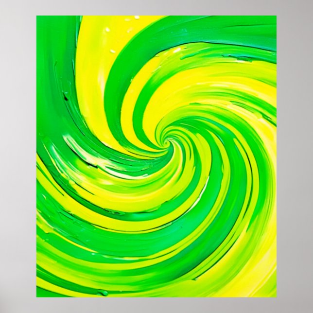 Vivid Green and Yellow Swirl Art Poster (Front)