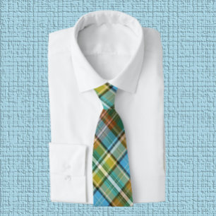 Vivid Green, Yellow, Burnt Orange & Blue Plaid Neck Tie