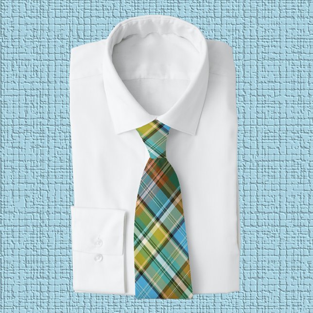 Vivid Green, Yellow, Burnt Orange & Blue Plaid Neck Tie (Creator Uploaded)