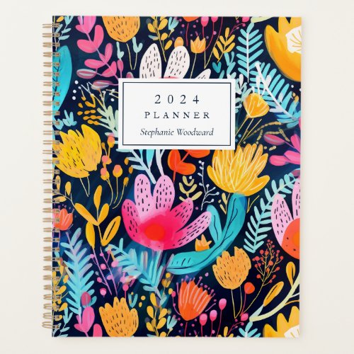 Vivid Hand Painted Floral Turquoise Monogram 2024 Planner