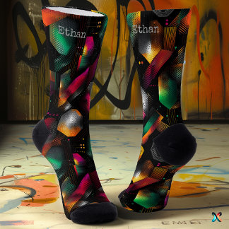 Vivid Hexagon with Gradient Emerald and Magenta Socks