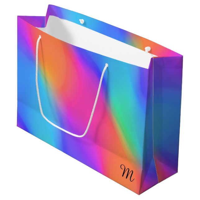 Vivid Holographic Monogram Gift Bag (Front Angled)