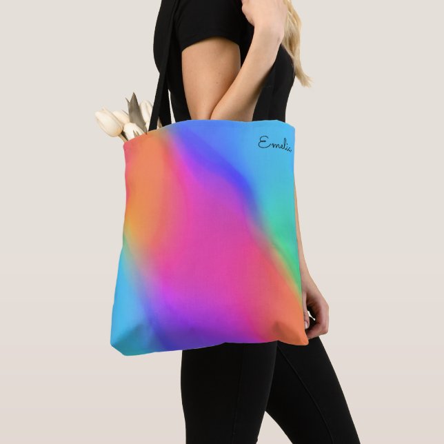 Vivid Holographic Personalized Tote Bag (Close Up)