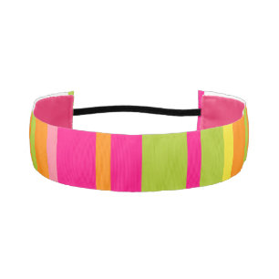Vivid Hot Pink, Deep Orange and Lime Green Stripes Athletic Headband