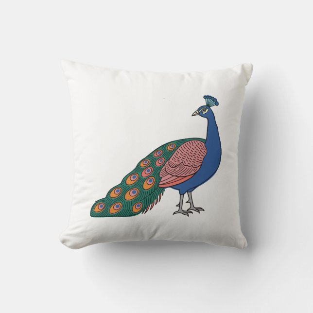 Vivid Humble Peacock  Throw Pillow (Front)