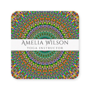 Vivid Jungle Garden Mandala Square Business Card