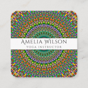 Vivid Jungle Garden Mandala Square Business Card