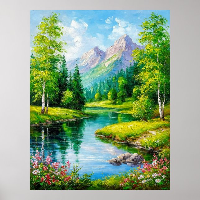 Vivid Landscape With Mountains, River Scenery Poster (Front)