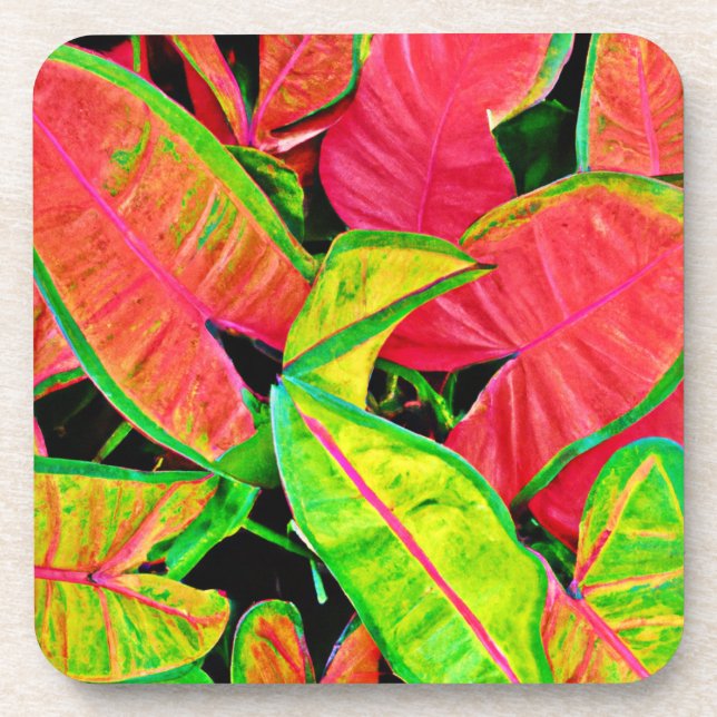 Vivid Leaf Dreams Lively Pattern Beverage Coaster (Front)