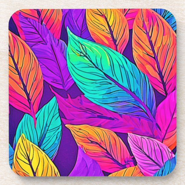 Vivid Leaf Pattern Beverage Coaster (Front)