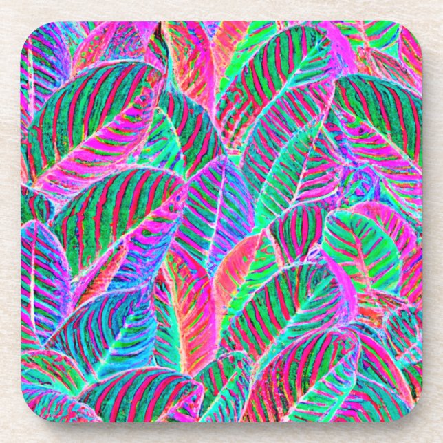 Vivid Leaf Pattern Design Beverage Coaster (Front)