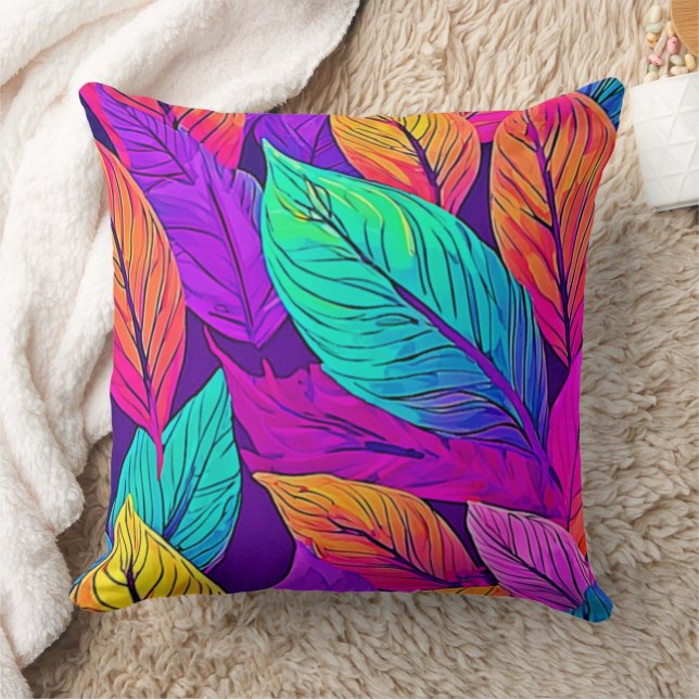 Vivid Leaf Pattern Throw Pillow (Blanket)