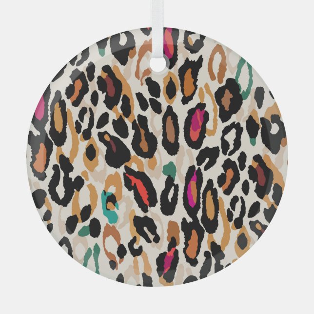 Vivid Leopard Animal Prints Glass Ornament (Front)