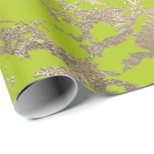 Vivid Lime Abstract Foxier Gold Marble Shiny Glam Wrapping Paper