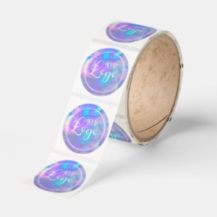 Vivid Magenta Aqua Holographic Your Logo Here Classic Round Sticker