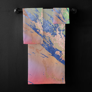 Vivid Marble Colorful Bold Pastel Watercolor Bath Towel Set