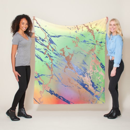 Vivid Marble  Colorful Bold Pastel Watercolor Fleece Blanket