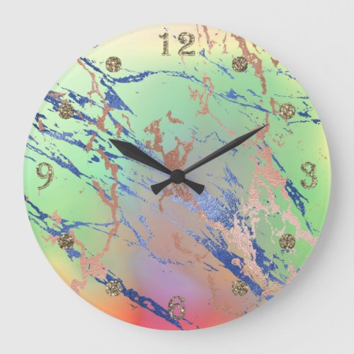 Vivid Marble  Colorful Bold Pastel Watercolor Large Clock