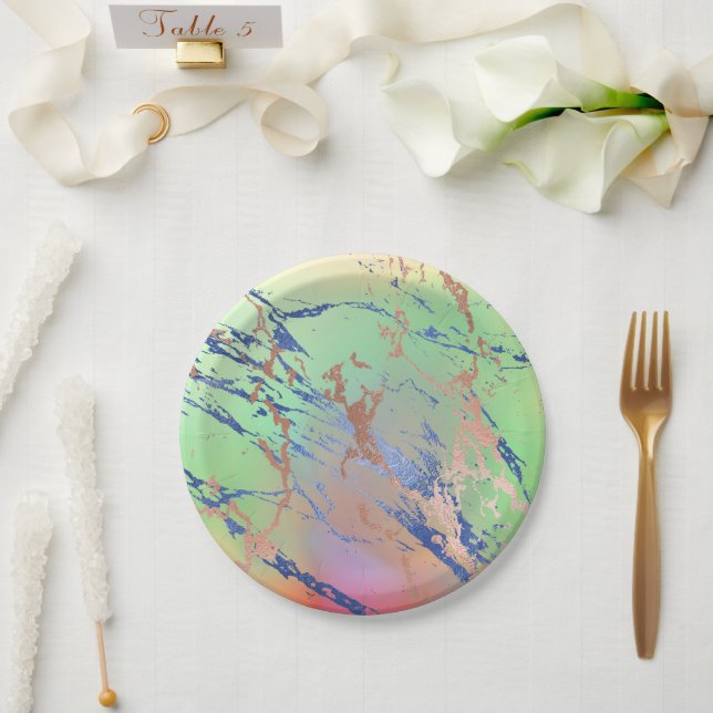 Vivid Marble | Colorful Bold Pastel Watercolor Paper Plates (Wedding)