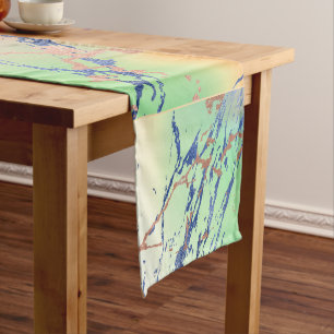 Vivid Marble Colorful Bold Pastel Watercolor Short Table Runner