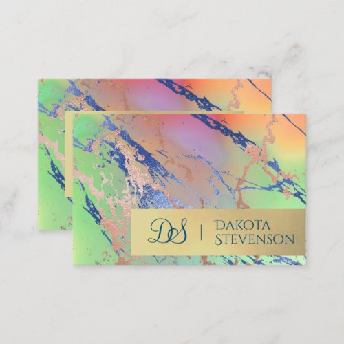Vivid Marble  Colorful Bold Watercolor Monogram Business Card