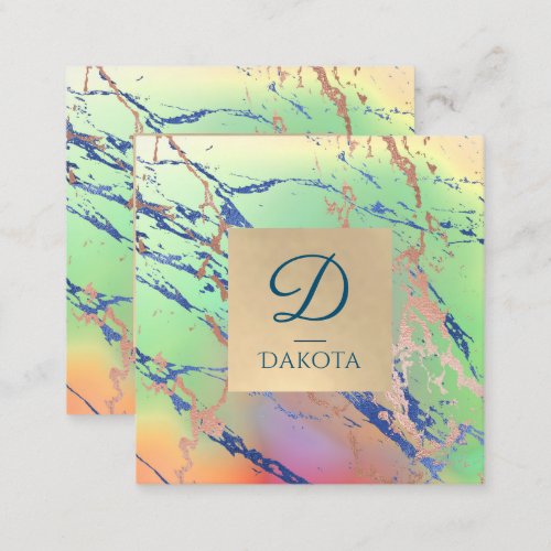 Vivid Marble  Colorful Bold Watercolor Monogram Square Business Card