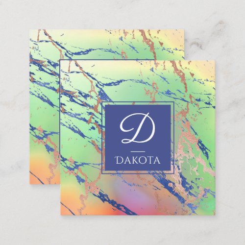 Vivid Marble  Colorful Bold Watercolor Monogram Square Business Card