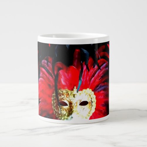 Vivid MardiGras Feathered Mask in red and purple Large Coffee Mug